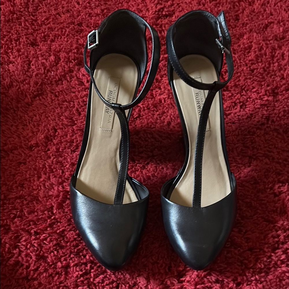 BCBGMaxAzria Black Heels with Ankle Strap and Rounded Toe